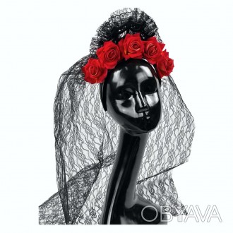  Обруч Senora Consuela з фатою 19-915RD-OR Обруч, декорований трояндами, павутин. . фото 1