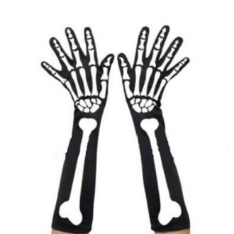  Перчатки чёрные скелетные длинные (37 см) на Хеллоуин. Универсальный размер Код. . фото 4