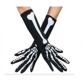  Перчатки чёрные скелетные длинные (37 см) на Хеллоуин. Универсальный размер Код. . фото 2