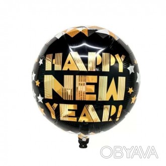  Кулька (45см) кругла Happy New Year (чорна із золотом) 
 Фольгований шар-фігура. . фото 1