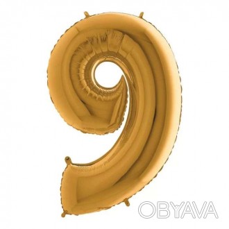  Шарик-цифра ДЕВЯТКА 100см (40‘’) золотой Прикольные шарики из фольгированного п. . фото 1