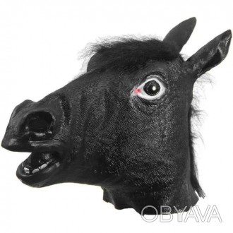  Маска гумова Кінь чорний 00716 Прикольна іграшка-подарунок повністю безпечна дл. . фото 1