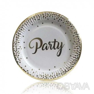  Паперові тарілки діам.18см Party золото (уп.10шт.) Посуд підійде і для солодког. . фото 1