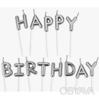  Свечи буквы Happy Birthday (серебро) Украшение торта свечками пожалуй – это люб. . фото 1
