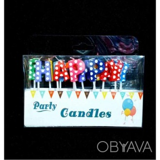  Свечи буквы Happy Birthday в горошек (цветные) Украшение торта свечками пожалуй. . фото 1