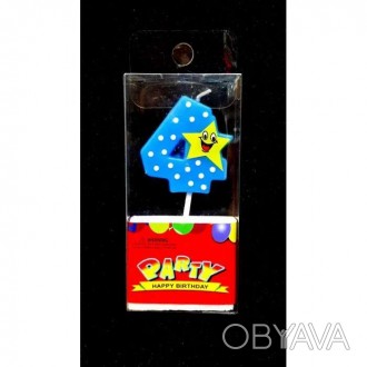  Свеча Цифра голубая со звездой 4 Игрушки от нашего интернет-магазина будут долг. . фото 1