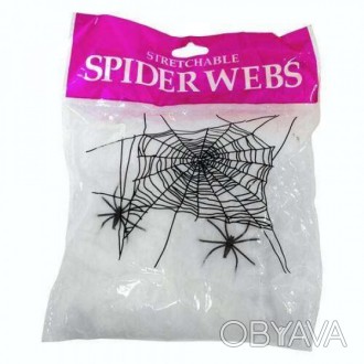  ПАВУТИНКА та 2 павука 20 гр синт. нитка, біла 
 Декоративне павутиння - ідеальн. . фото 1