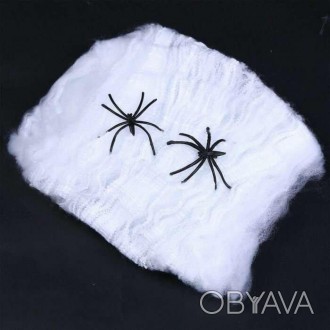  Паутина цветная с пауками (белая) 00499 Необычно реалистичная паутина с пауками. . фото 1