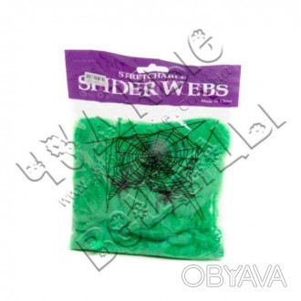  Паутина цветная с пауками (зеленая) 00496 Необычно реалистичная паутина с паука. . фото 1