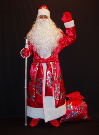  Комплект-костюм Діда Мороза «БЛИСКУЧИЙ ЧЕРВОНИЙ -8». Код 107878 Костюм відшитий. . фото 2
