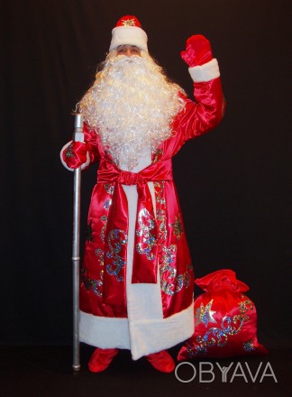  Комплект-костюм Діда Мороза «БЛИСКУЧИЙ ЧЕРВОНИЙ -8». Код 107878 Костюм відшитий. . фото 1