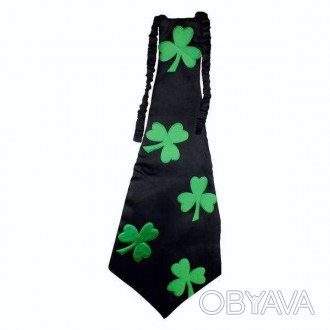  Галстук Патрик XL Большой карнавальный галстук черного цвета, декорированный зе. . фото 1