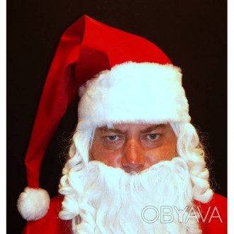  ЛІДЕРСЬКА. Шапка-ковпак Санта Клауса подовжена. 70 см. Саржа. Хутро. 
 Код това. . фото 1