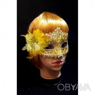  Венеціанська маска з Квіткою (жовта) 02079 Здавна венеціанські маски використов. . фото 1