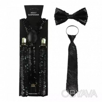 Набор Подтяжки,галстук,бабочка с пайетками (черный) 00349Подтяжки для брюк или ю. . фото 1