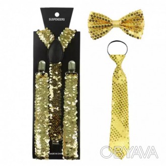 Набор Подтяжки,галстук,бабочка с пайетками (золото) 00347Подтяжки для брюк или ю. . фото 1