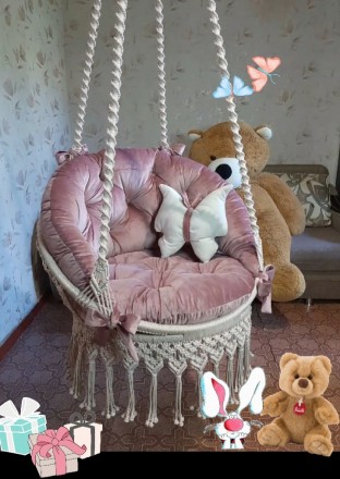 Подвесное макраме кресло-гамак, выполнено для девочки на день рождения. Родители. . фото 5