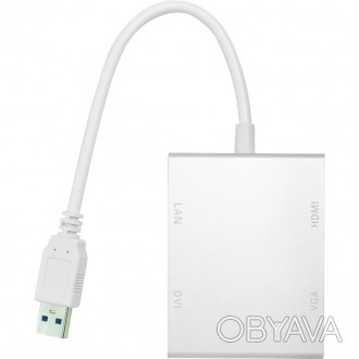 Переходник PowerPlant USB 3.0 - HDMI, DVI, VGA, RJ45 Gigabit Ethernet
Разъем 1: . . фото 1