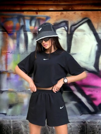 
 Женский костюм шорты и футболка Nike черного цвета
Материал: турецкая двунитка. . фото 2