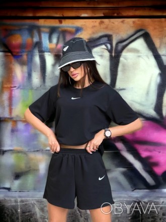 
 Женский костюм шорты и футболка Nike черного цвета
Материал: турецкая двунитка. . фото 1