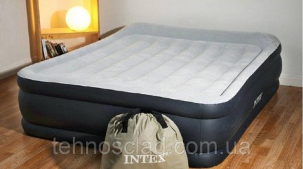 Надувне двоспальне велюрове ліжко Intex з вбудованим електронасосом 152 х 203 х . . фото 4