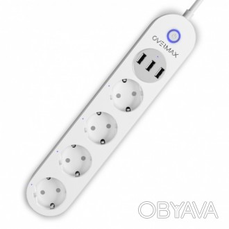 Розумний подовжувач Overmax Flow Multi Control4 незалежні розетки та 3 порти USB. . фото 1