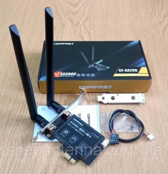 Мережева карта Wi-Fi 6 двочастотна 2.4/5.8 ГГц ігрова COMFAST AX200 PRO PCI-E 30. . фото 2