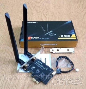 Мережева карта Wi-Fi 6 двочастотна 2.4/5.8 ГГц ігрова COMFAST AX200 PRO PCI-E 30. . фото 1