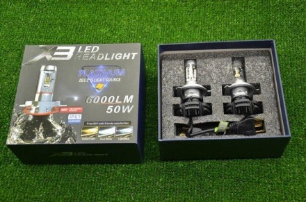 Комплект светодиодных автомобильных фар головного света HeadLight X3-H4 6500 K 6. . фото 4
