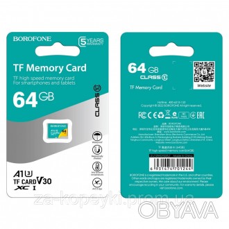 Виробник – Borofone.
Тип картки пам'яті – microSD.
Клас швидкості – Class 10.
Об. . фото 1