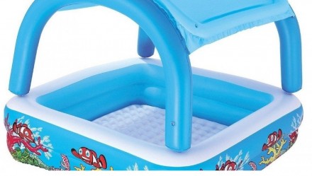 Детский надувной бассейн Bestway с навесом.
Яркий квадратный детский надувной ба. . фото 4
