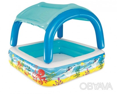 Детский надувной бассейн Bestway с навесом.
Яркий квадратный детский надувной ба. . фото 1