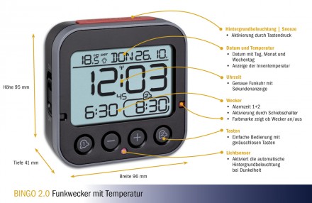 Цифровой радиоуправляемый будильник с температурой BINGO 2.0
 
Особенности:
Инту. . фото 3