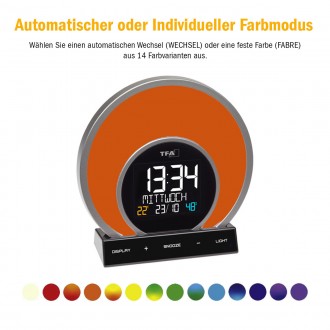 Будильник светильник TFA SOLUNA, меняет цвета, термогигрометр, функция зарадки, . . фото 7