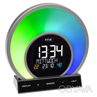 Будильник светильник TFA SOLUNA, меняет цвета, термогигрометр, функция зарадки, . . фото 1