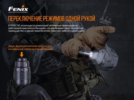 Ручной фонарик Fenix PD36TAC
Fenix PD36 TAC (LUMINUS SST70, ANSI 3000 лм, 21700). . фото 5