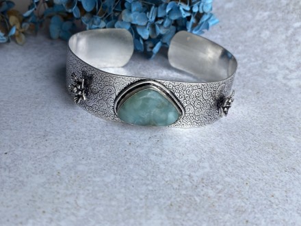  Пропонуємо до Вашої уваги браслет-манжет з натуральним каменем ларимар в сріблі. . фото 2