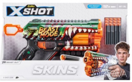 Швидкострільний бластер X-SHOT Skins Griefer Beast Out (12 патронів), 36561A. . фото 1