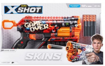 Швидкострільний бластер X-SHOT Skins Griefer Game Over (12 патронів), 36561D. . фото 1