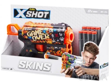 Швидкострільний бластер X-SHOT Skins Flux Game Over (8 патронів), 36516E. . фото 1