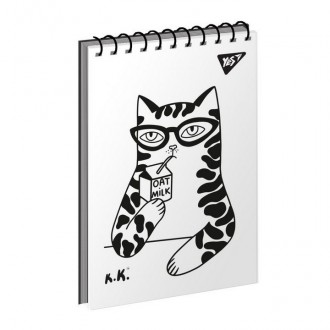Блокнот А7 80л., в клетку, на пружине(верхняя), мягкая обложка Yes Tattoo cats 1. . фото 2