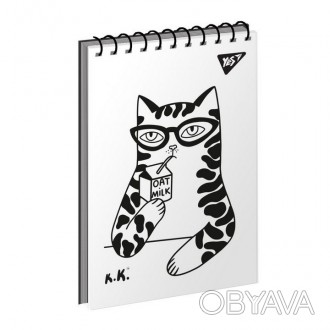 Блокнот А7 80л., в клетку, на пружине(верхняя), мягкая обложка Yes Tattoo cats 1. . фото 1