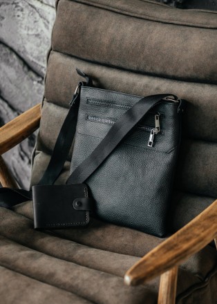Мужская сумка барсетка через плечо кожаная черная сумка-мессенджер
 Мужская сумк. . фото 11