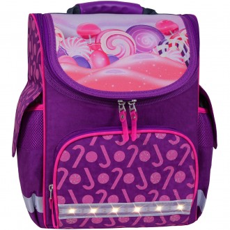 Школьный каркасный рюкзак ортопедический для девочек 1-3 классов светоотражающий. . фото 2