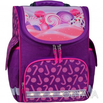 Школьный каркасный рюкзак ортопедический для девочек 1-3 классов светоотражающий. . фото 1