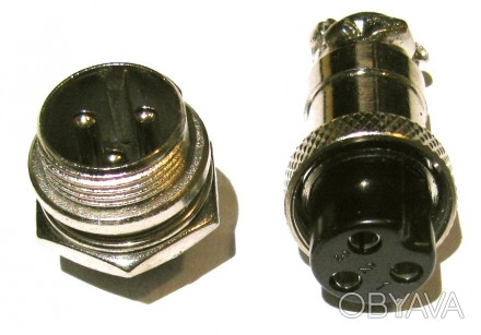 Штекер + роз'єм живлення GX16-3P, 16 mm, 3 контактів, монтажний. Кабель до штеке. . фото 1