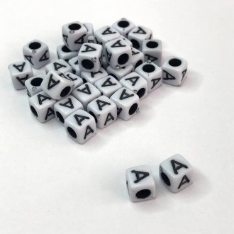 Декоративні пластикові намистини куб - у наборі тільки літера "А"Розмір 6 мм, от. . фото 2