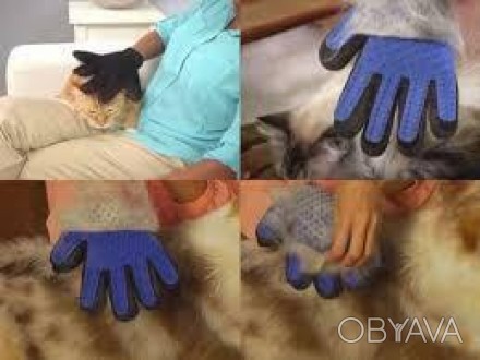 Щетка перчатка для вычесывания шерсти домашних животных True Touch.