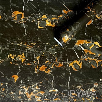 Самоклеюча плівка чорний мармур з жовтим 0,45х10мх0,07мм (2016-2)
Плівка на само. . фото 1