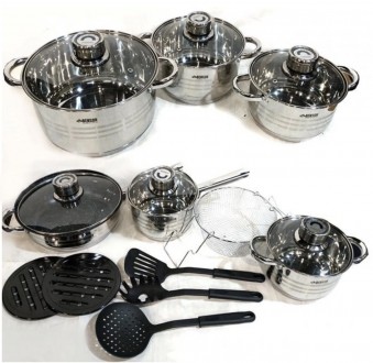Набор посуды Benson из 18 предметов изготовлен из высококачественной стали марки. . фото 3